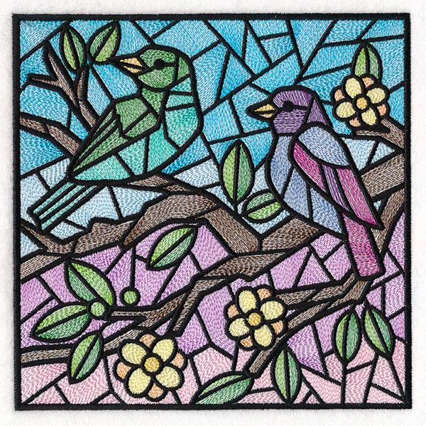 Colorful Birds Stained Glass Square 1