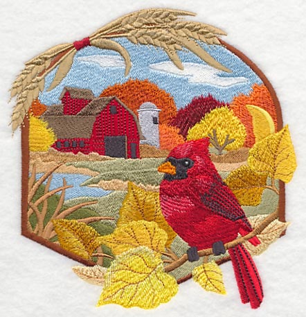 Country Autumn - Cardinal and Barn - Image 2