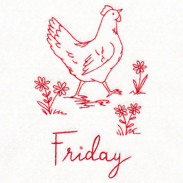 Country Chicken on Friday (Redwork) - Image 3