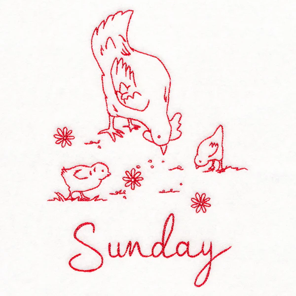 Country Chicken on Sunday (Redwork)
