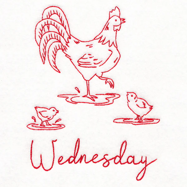 Country Chicken on Wednesday (Redwork) - Image 3