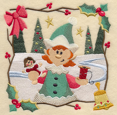 Country Christmas Square - Girl Elf - Image 6