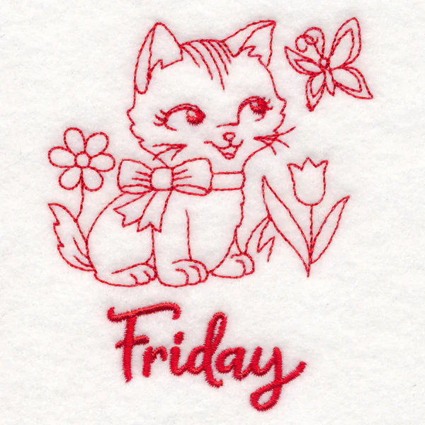 Country Kitten on Friday (Redwork) - Image 2