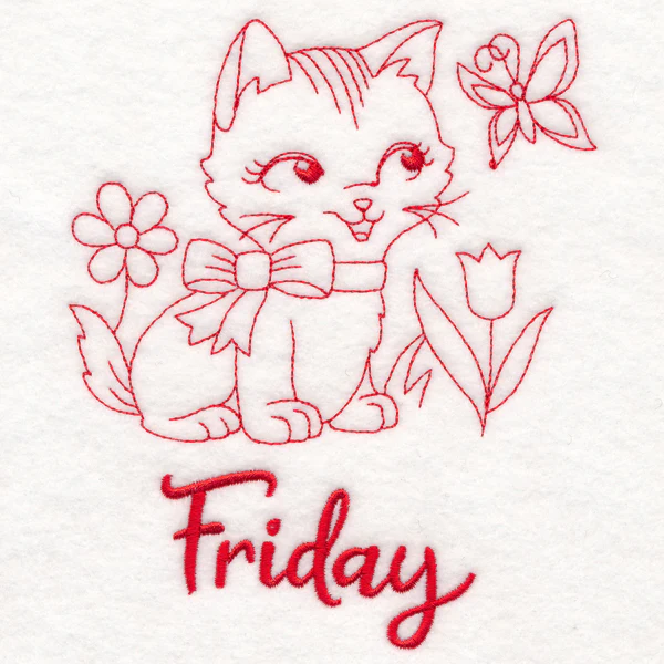 Country Kitten on Friday (Redwork) - Image 3