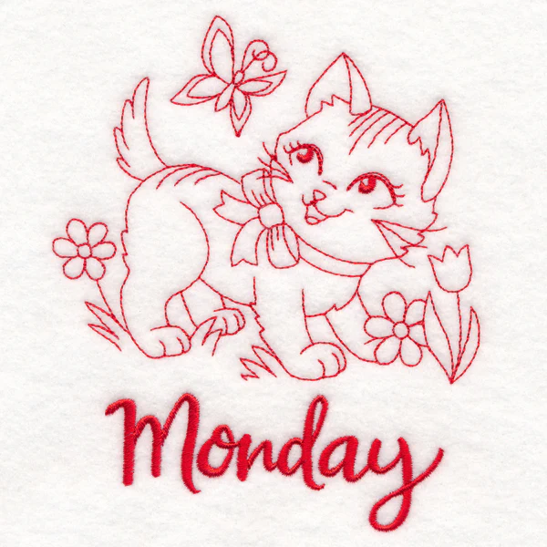 Country Kitten on Monday (Redwork) - Image 3