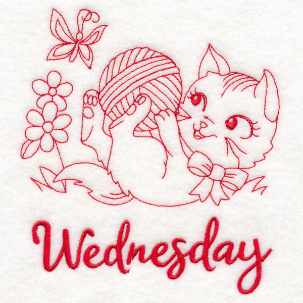 Country Kitten on Wednesday (Redwork) - Image 3