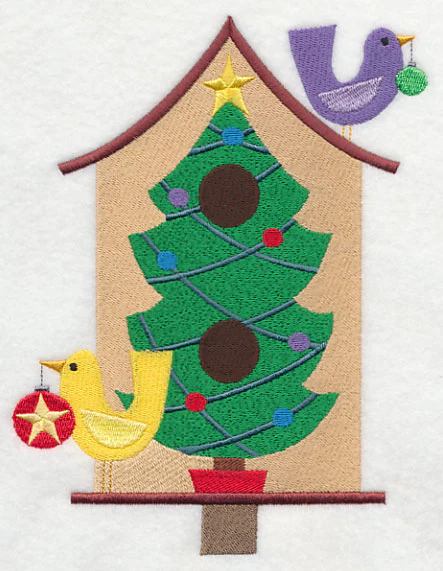 Cozy Christmas Birdhouse with Tree - Image 4