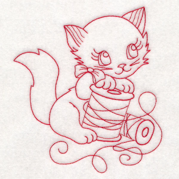 Crafty Cat with Thread Spool (Redwork) - Image 4