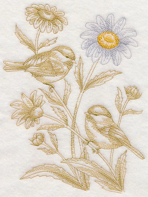 Daisy and Chickadees (Toile) - Image 5