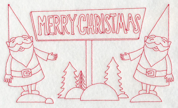 Danish Christmas Elves Merry Christmas (Redwork)