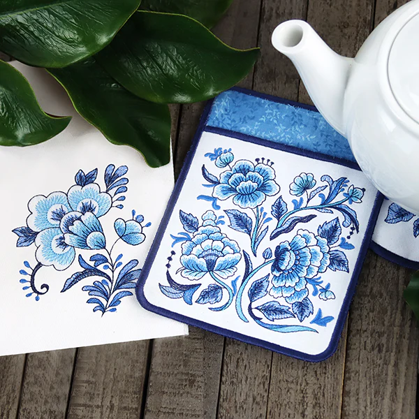 Delft Blue Flourishing Trivet (In-the-Hoop) - Image 4