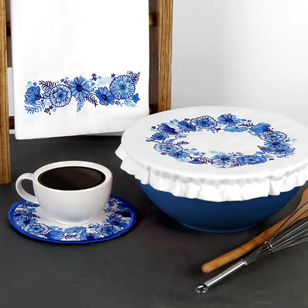 Delft Blue Flowers Kitchen Trivet (In-the-Hoop) - Image 4