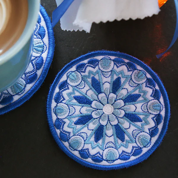Delft Blue Mandala Coaster (In-the-Hoop) - Image 5
