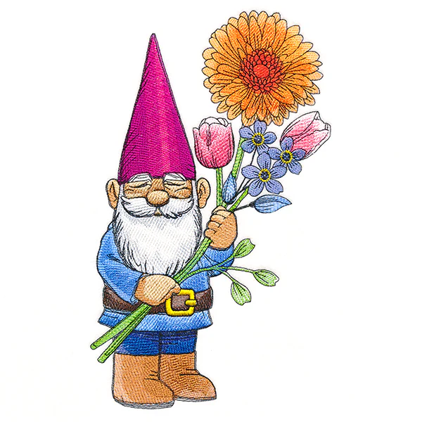Delightful Gnome with Flower Bouquet - Image 6