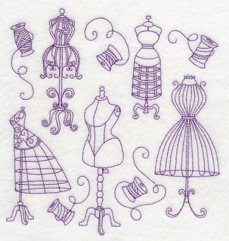 Dress Form Medley (Redwork) - Image 2