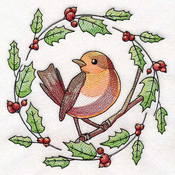 European Robin & Holly Wreath - Image 4