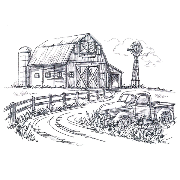 Farm Scene Etching