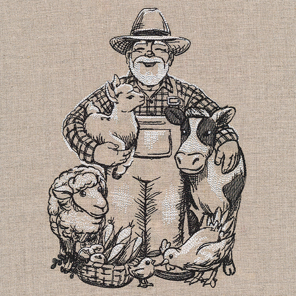 Farmer and Barnyard Friends Etching - Image 2