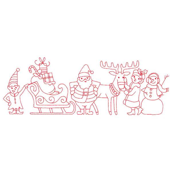 Festive Friends Border (Redwork)