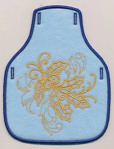 Filigree Christmas Holly Bottle Apron (Goldwork) (In-the-Hoop)
