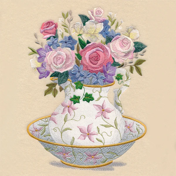 Floral Wash Basin and Pitcher