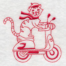 French Feline on Scooter (Redwork) - Image 2
