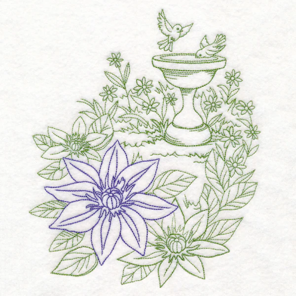 Garden Bird Bath Etching