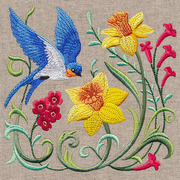 Garden Bluebird in Daffodils and Blooms - Image 10