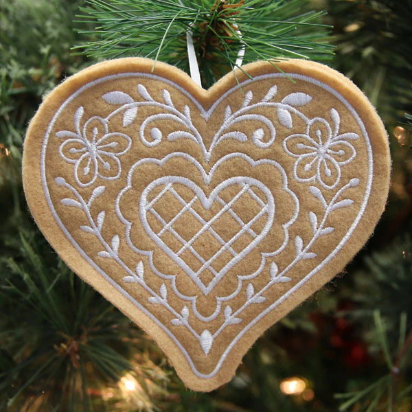 Gingerbread Cookie Ornament - Heart (In-the-Hoop) - Image 3