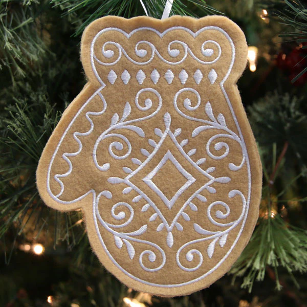 Gingerbread Cookie Ornament - Mitten (In-the-Hoop) - Image 3
