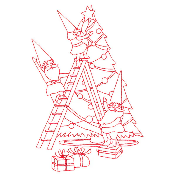 Gnome For The Holidays - Decorating (Redwork) - Image 3