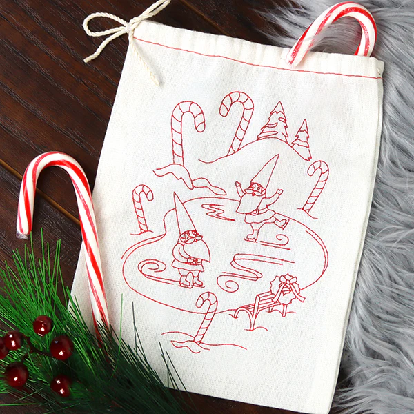 Gnome For The Holidays - Ice Skating (Redwork) - Image 6