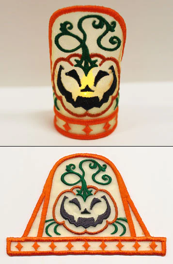 Grinning Pumpkin Tea Light Wrap (In-the-Hoop)