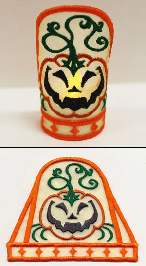 Grinning Pumpkin Tea Light Wrap (In-the-Hoop) - Image 2