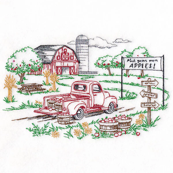 Happy Autumn Apple Picking Scene Etching - Image 4