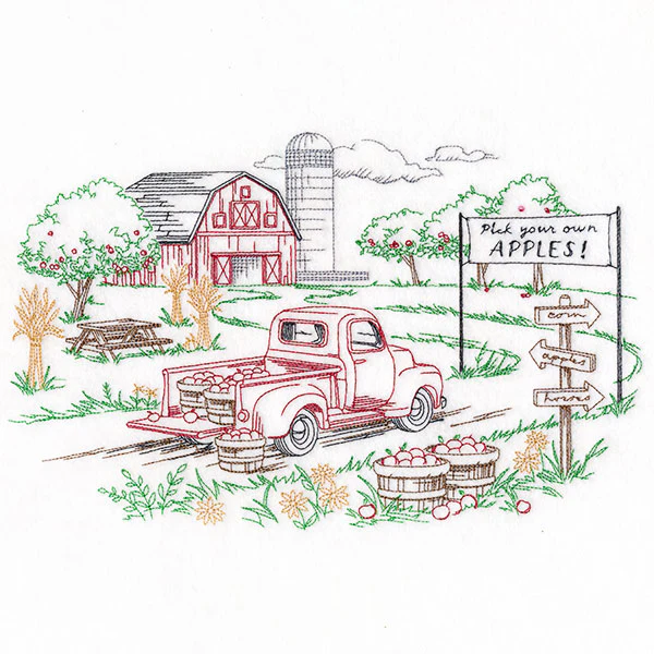 Happy Autumn Apple Picking Scene Etching - Image 5