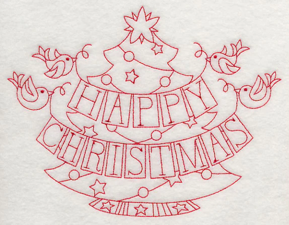 Happy Christmas Birds (Redwork) - Image 4