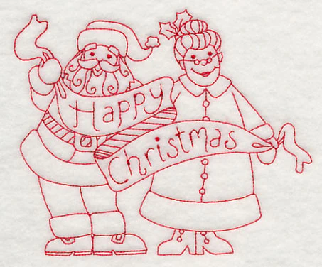Happy Christmas from Santa and Mrs. Claus (Redwork) - Image 2