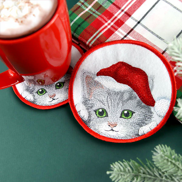 Here Christmas Kitty Kitty Coaster 2 (In-the-Hoop) - Image 4