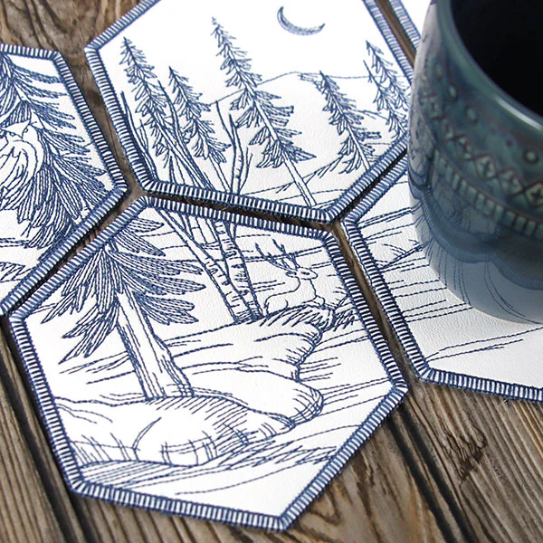 Hexagon Winter Scene Coaster 4 (In-the-Hoop) - Image 3