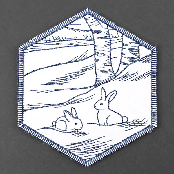 Hexagon Winter Scene Coaster 6 (In-the-Hoop)