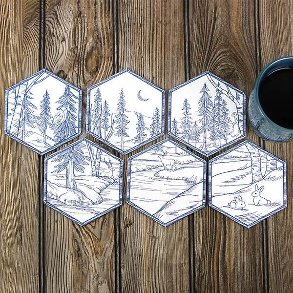 Hexagon Winter Scene Coaster 6 (In-the-Hoop) - Image 2