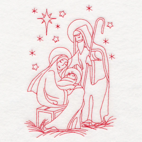Holy Night Nativity - Holy Family in Manger (Redwork) - Image 2