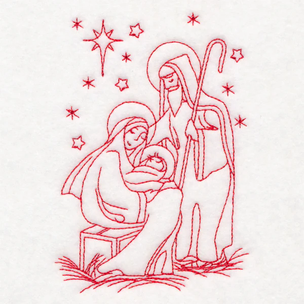 Holy Night Nativity - Holy Family in Manger (Redwork) - Image 4