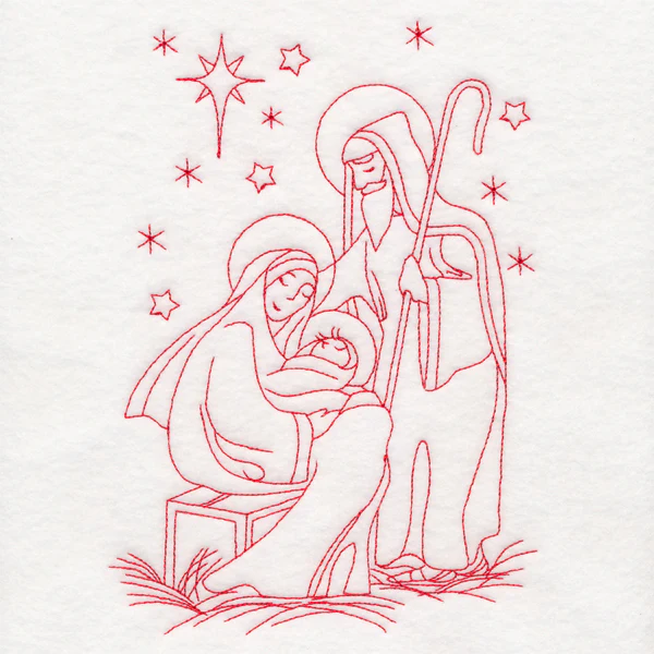 Holy Night Nativity - Holy Family in Manger (Redwork) - Image 6