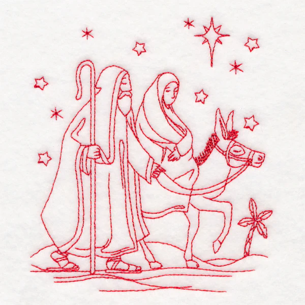 Holy Night Nativity - Mary & Joseph (Redwork) - Image 4