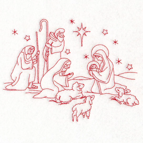 Holy Night Nativity - Shepherds (Redwork) - Image 2