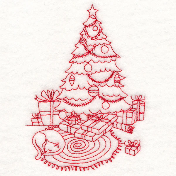 Home for Christmas - Cozy Christmas Tree (Redwork) - Image 4