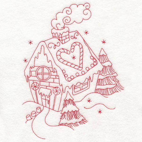 Home for Christmas - Gingerbread House (Redwork) - Image 6