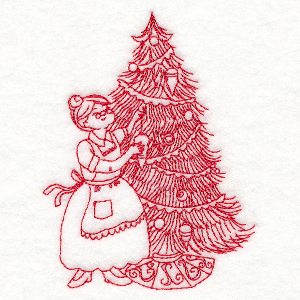 Home for Christmas - Mrs. Claus Decorating (Redwork) - Image 5